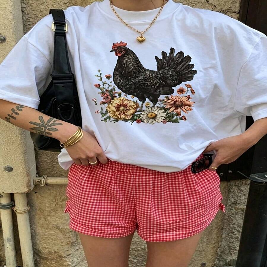 Heartfelt Daily Casual Graphic T-Shirt 100% Cotton Oversized Soft Breathable Casual Crewneck Short Sleeve Top Vintage Aesthetic Cute Retro Vibe For Casual Wearers Fashion Lovers Daily Outfit Enthusiasts Gift Givers - 白色 - 查看 1