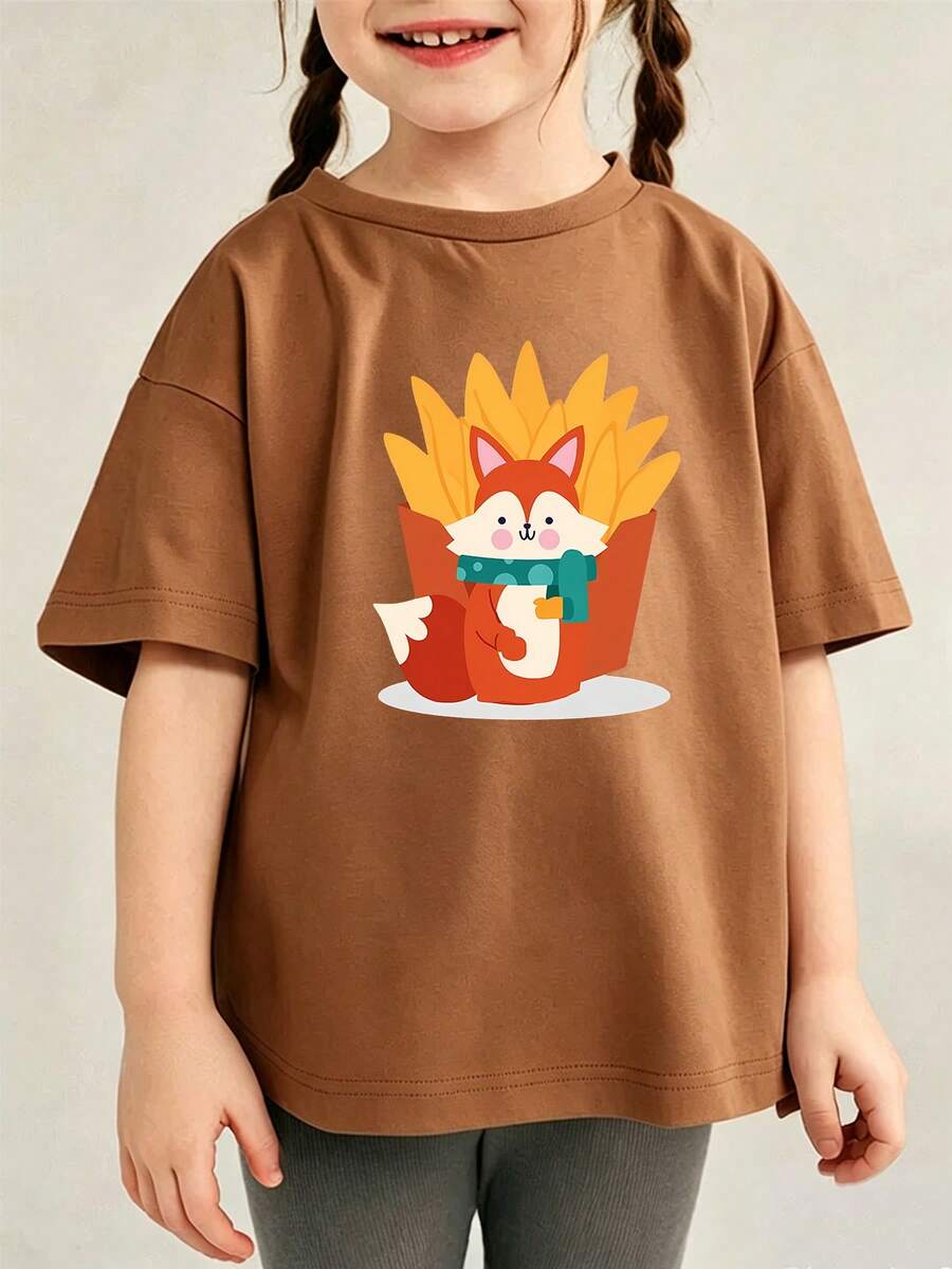 Camiseta Uso Diario Estampada Para Pequeños Verano - Marrón - Ver 1