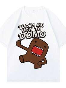 playeras de mujerFunny Domo Kun Meme Printed Round Neck Men's and Women's Street T-shirts High Quality Casual Pure Cotton Cozy Clothing Teenagers - Blanco - Ver 1