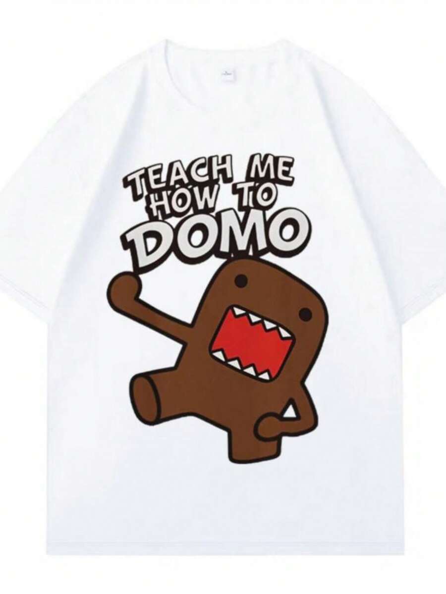 playeras de mujerFunny Domo Kun Meme Printed Round Neck Men's and Women's Street T-shirts High Quality Casual Pure Cotton Cozy Clothing Teenagers - Blanco - Ver 1