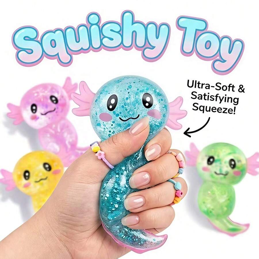 1Pc-Squishy Toys Hot-Selling Glitter Sequin Salamander Maltose Squeeze Toy Slow Rebound Stress Relief Small Toy Children's Gift