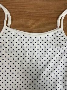 Camiseta de tirantes minimalista casual con estampado de lunares en contraste para mujer - Beis - Ver 3