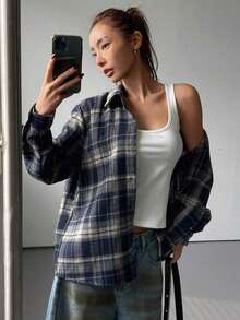 Camisa de mujer de manga larga de unicolor casual, para primavera y otoño, blusas de manga larga estilo Y2K, ropa de mujer de otoño - Azul 4 - Ver 5