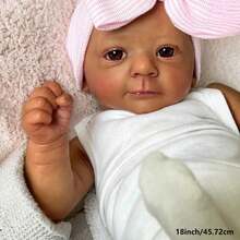 18 Inch Lifelike Vinyl Handmade Open Eyes Reborn Doll, Cloth Body Realistic Doll, Handpainted Hair, Companion Collectible Toy, Birthday Christmas Gift - As Shown - View 2