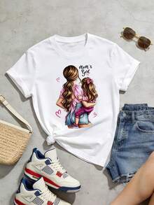 Damen Sommer Casual Soft Rundhals Kurzarm T-Shirt, der Muttertagsmotiv-Aufdruck eignet sich für lässigen Frühlings- und Sommertragen. Schwarz - Weiss - Übersicht 5