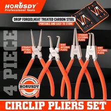 HORUSDY 4 Pcs Set Tang Cincin Jepit Tugas Berat, Tang Cincin Jepit Internal Eksternal 7" dengan Rahang Lurus & Bengkok, Pegas Dilengkapi Kantung Penyimpanan, Untuk Perbaikan Mobil DIY, Hadiah untuk Ayah, Suami, Pria - Tang penjepit cincin jepret 4 bagian - View 1