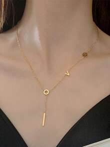 1pc Y-Shaped Pendant Necklace, Long Metal Pendant Necklace For Women - Y Pendant Necklace - View 5