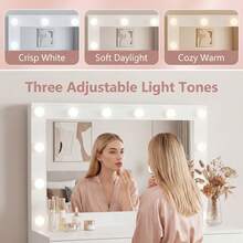 Vanity Mirror With Lights Desk And Chair, Makeup Vanity Desk  Vanity Table With Large Storage Drawers And Shelves - Ivory white - View 6