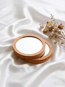 Customized Wooden Mirror, Can Be Engraved With Name And Date - Portable Round Makeup Mirror, Battery-Free, Wedding Party Gift, Customized Portable Makeup Mirror, Personalized Beech Wood Pocket Mirror - Can Be Customized With Engraved Round Compact Mirror, Bridesmaid Gift, Wedding Favor, Birthday Gift For Her - Multicolor - View 3