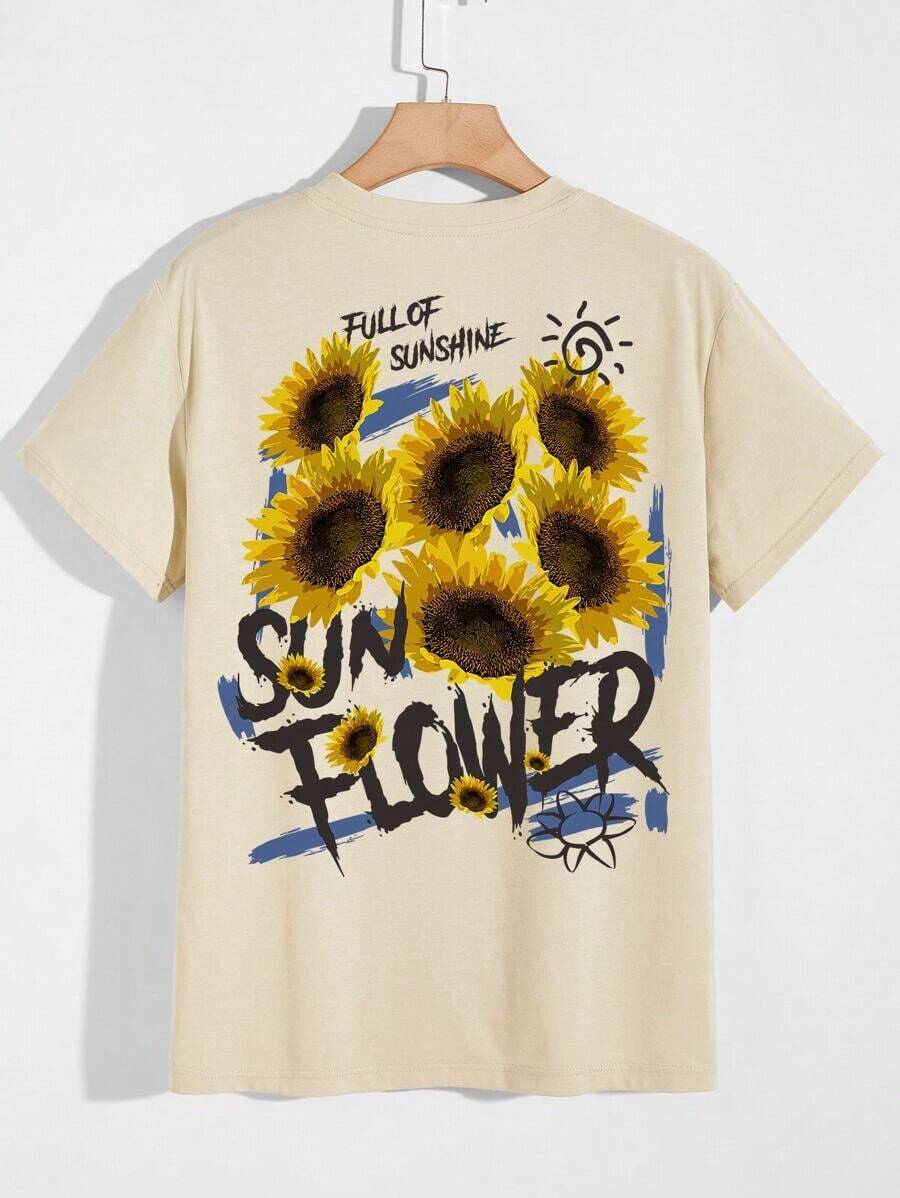Manfinity Homme Men's T-Shirts With Fitted Round Neck, Short Sleeves, Floral Graphics In Colorful Polyester For Summer - White - View 1