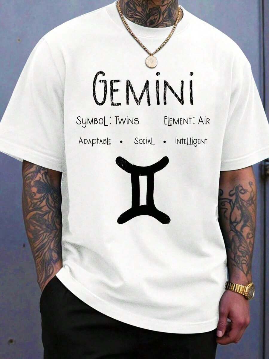 Camiseta con el Signo Zodiacal Géminis, Símbolo de Astrología, Elemento Géminis, Aire, Adaptable, Social, Inteligente, Moda Casual para Hombres y Mujeres, Regalo de Cumpleaños para Amantes de los Géminis - Blanco - Ver 1