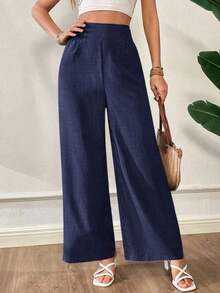 Pantalones anchos y sueltos de estilo casual para primavera, verano y otoño - Azul marino - Ver 6