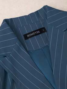 Conjunto de traje a rayas, blazer de negocios casual de doble botonadura y pantalones a medida, estilo versátil adecuado para varias ocasiones, conjunto de 2 piezas - Celeste - Ver 3