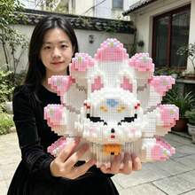30,000pcs Large Nine-Tailed Fox Micro Building Blocks, Couple Pink & Blue Cute Decor, High Difficulty Assembly Toy Gift, Adorable Nine-Tailed Fox Linked Bricks, 3D Stereo Model, Adult Stress Relief Desktop Decoration - Multicolor - View 12
