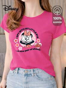 Women's T-Shirt Made Of 100% High-Quality Cotton, This T-Shirt Guarantees Exceptional Softness To The Touch, Round Neck With "Disney Minnie I " Print And Short Sleeves - 玫紅色 - 查看 1