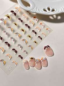 Cute Cat Face French Tip Nail Stickers, 1 Sheet 5D Self-Adhesive Kitten Pattern Nail Decals, Kawaii Cartoon Cat Head Nail Art Decor For Girls & Cat Lovers DIY Manicure - Multicolor - View 5