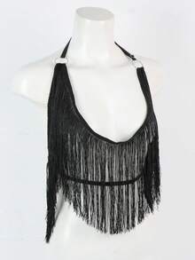 1 Áo khoác ngoài bikini tua rua màu đen, phụ kiện tua rua có thể điều chỉnh, đồ bơi phong cách Boho Chic dành cho nữ, thích hợp cho kỳ nghỉ biển và hẹn hò. - YM - Xem 3