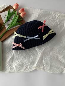 Sombrero de paja con lazo y diseño hueco, nuevo sombrero de protección solar para primavera y verano con diseño de cobertura para el cabello - lazo colorido - Ver 8