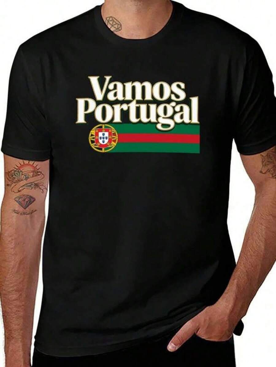 Nueva camiseta estampada2026 USA‑Canada‑Mexico Soccer‑Inspired Unisex Graphic T‑Shirt, Portugal Country‑Element Print Design, 100% Pure Cotton, Slightly Relaxed Fit, Ideal For Daily Wear, Vacations, Concerts & All‑Occasion Gifts,Conjuntos a juego para niñas, conjuntos madre-hija, adecuados para regalos de San Valentín, unisex, camisetas conmemorativas, San Valentín, estilo anime japonés, conjuntos para padres e hijos, San Valentín, camisetas gráficas para hombres. - Negro - Ver 1