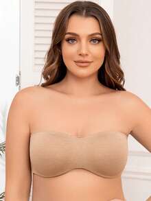 MELENECA Women's Unpadded Strapless Large Bust Fitted Bra With Transparent Straps - Beige - View 4