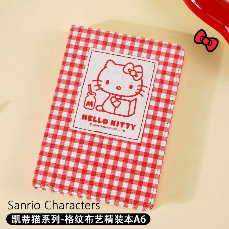 SANRIO 三麗鷗官方授權 Hello Kitty 格紋布面硬殼可愛便攜卡通筆記本 萌系風格 - 彩色 - 查看 3