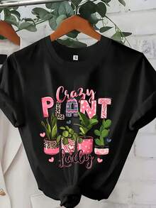 Camiseta de Planta - Camiseta Estética de Manga Corta para Primavera y Verano con Diseño de Cactus y Suculentas, Regalo para Amantes de la Naturaleza para Ella - Negro - Ver 6