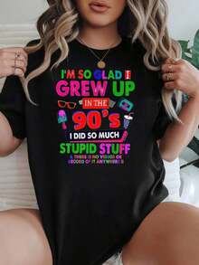 Camiseta de Mujer 2026 Estilo Retro de los 90 Opciones en Blanco y Negro Estampado Colorido Estampado Gráfico Vintage 'Estoy Tan Feliz de Haber Crecido en los 90' Camisetas Informales para Uso Diario Tops de Verano Camisetas Gráficas Conjuntos de Verano para Mujer Camisetas Gráficas para Mujer Tops Cortos para Mujer Camisetas Vintage de Algodón Ropa Linda para Mujer Blusas Casuales para Mujer - Negro - Ver 7