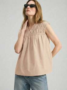 Ontre 2026SS Nueva Blusa para Mujer, Tejido Tejido, Estilo Urbano Elegante Casual, Moda Minimalista para Ir al Trabajo - Albaricoque - Ver 6