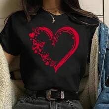 Bestselling T-Shirt 2026: Women's T-Shirt With Watercolor Butterfly Print, Casual Loose Summer Style, Round Neck And Short Sleeves, Aesthetic. - 黑色 - 查看 6