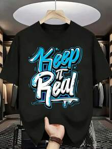 Men's "Stay Authentic" Graphic T-Shirt, 180G, Ultra Soft And Comfortable Fit - Suitable For Casual Wear, Workdays, Outdoor Adventures And As A Holiday Gift - Stylish T-Shirt, Perfect For Team-Building Activities And Family Gatherings. - 黑色 - 查看 1