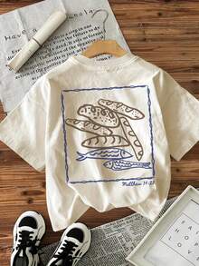Camiseta con estampado gráfico, de manga corta y cuello redondo, top casual para verano y primavera, ropa de mujer - Blanco - Ver 5