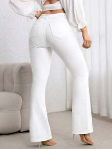Jeans de mezclilla casual con bolsillo frontal y cierre de botones, para uso diario - Blanco - Ver 2