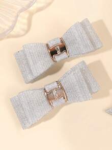 2pcs Gold Bowknot Hair Clips, Shiny Fashion Hair Accessories Suitable For Daily Wear And Important Occasions Like Birthday Parties - Silver - View 4