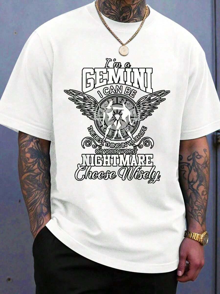 I'm A Gemini, I Can Be The Best Thing In Your Life Or Your Worst Nightmare. Choose Wisely. Men's T-Shirt With Zodiac Sign Graphic. Birthday Gift For Gemini Lovers. Astrological Casual Wear. - 白色 - 查看 1