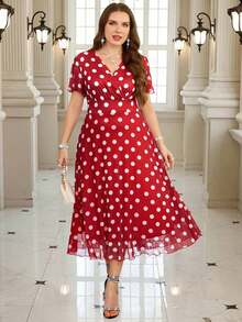 Vestido floral elegante de talla grande, verano - Rojo - Ver 5