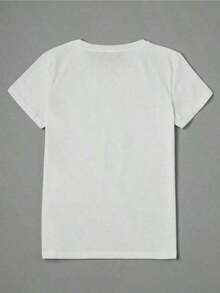 Soft And Simple Short-Sleeved T-Shirt For Women, Retro Jelly Roll Print Tee - Casual Crew Neck Short-Sleeved Tee With Skull And Crown Design, Perfect For Spring And Summer. Letter Print, Soft And Comfortable Everyday Casual Top. - 白色的 - 查看 5