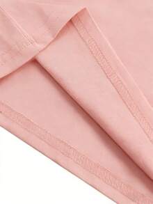 Top de mujer para primavera verano 100% casual de manga corta y cuello redondo, camiseta con estampado de diseño y patrón geométrico - Rosa - Ver 4