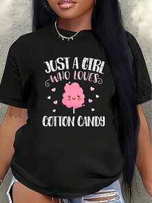 Women's Candy-Themed T-Shirt With A Short-Sleeved Design In Lightweight Polyester And Adorable Prints, Suitable For Casual Wear At Home Or Going Out. It's Comfortable And Durable, Making It An Ideal Choice For Everyday Wear. Women's Blouses > Clothing - 黑色 - 查看 7
