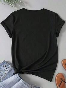 100% Cotton Women's T-Shirt October Is My Birthday Summer Tops Graphic Tees Casual Tops Plus Size Cute Tops Fashion Clothing Short Sleeve Soft Women's Simple Solid Color T-Shirt, Loose And Slim Fit Casual Short Sleeve - 黑色 - 查看 3