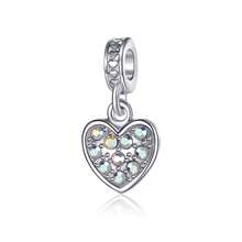 Mặt dây chuyền hình nơ và trái tim lấp lánh đính đá Cubic Zirconia, phù hợp với vòng tay charm kiểu Châu Âu, trang sức xếp lớp thanh lịch để đeo hàng ngày, quà tặng sinh nhật, kỷ niệm, ngày Valentine. - Bạc - Xem 8