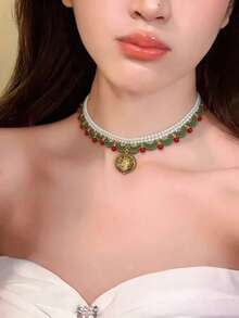 1件手工多层串珠项链，颈链 - 融合复古与波西米亚风格，女士珠宝，女士礼物，优雅时尚配饰，适合派对及各种正式或半正式社交场合 - 綠色 - 查看 3