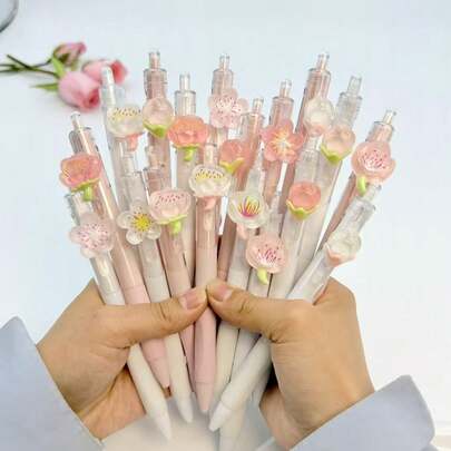 Bộ 5/10 bút bi rút hình hoa anh đào, kiểu dáng ngẫu nhiên, mực đen 0.5mm, viết sáng tạo, mực chảy mượt mà, quà tặng lý tưởng cho các dịp lễ, tựu trường, quà tặng giáo viên, bút viết, phụ kiện bàn làm việc văn phòng, đồ dùng văn phòng, đồ dùng học tập.