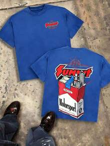 Summit Motorsport Spark Plug Retro Car Culture Oversized Graphic Tee, Oversize Men Cotton Crew Neck Streetwear Summer Top - 藍色 - 查看 9