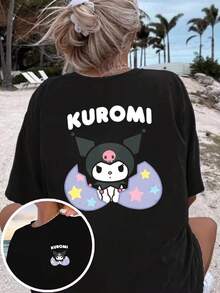 Women's Short-Sleeved T-Shirt With A Black And White Shell-Breaking Print, Featuring A Dark, Sweet, And Fresh Style. It Has A Loose Fit And Is Suitable For Birthday Gifts And Valentine's Day Presents. | Exquisite Design | Loose And Comfortable | Easy To Match | - 黑色胸前小圖 - 查看 7