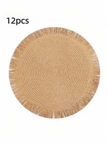 2pcs/8pcs 15-Inch Round Paper Woven Tassel Placemat, Heat Resistant Table Mat, Hotel & Restaurant Tableware Decor, Living Room Dining Table Decoration Anti-Slip Pad, Suitable For Home Gatherings, Wedding Parties - Tassel Woven Placemat - View 40