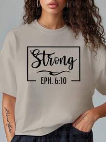 1 Women's T-Shirt With Christian Bible Verse - Printed With Ephesians 6:10 "Solid Armor Of God", Pink With Black Letters, 100% Loose Fit, Short Sleeve And Round Neck, 180g Weight, Casual Church Wear And Religious Clothing. - 白色 - 查看 11