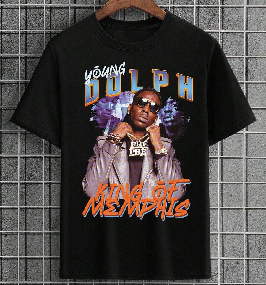 Top estampado de moda inspirado en el rap, diseño personalizado de cantante, mangas cortas de cuello redondo suaves y transpirables, estilo urbano para uso diario, ropa casual versátil y a la moda.camisas de mujer sudaderas para mujer sueter blusa casual mujer verano vestidos de graduación - Negro - Ver 1