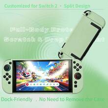 绿色 - 适用于 Switch 2 游戏机的防摔磨砂保护壳 NS 手持分体式保护壳套装，包含一套保护壳 + 2 个摇杆帽 - 查看 3