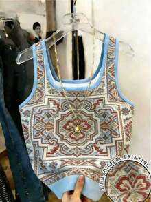 Camiseta de tirantes ajustada con cuello cuadrado y rayas para mujer - Multicolor 2 - Ver 1