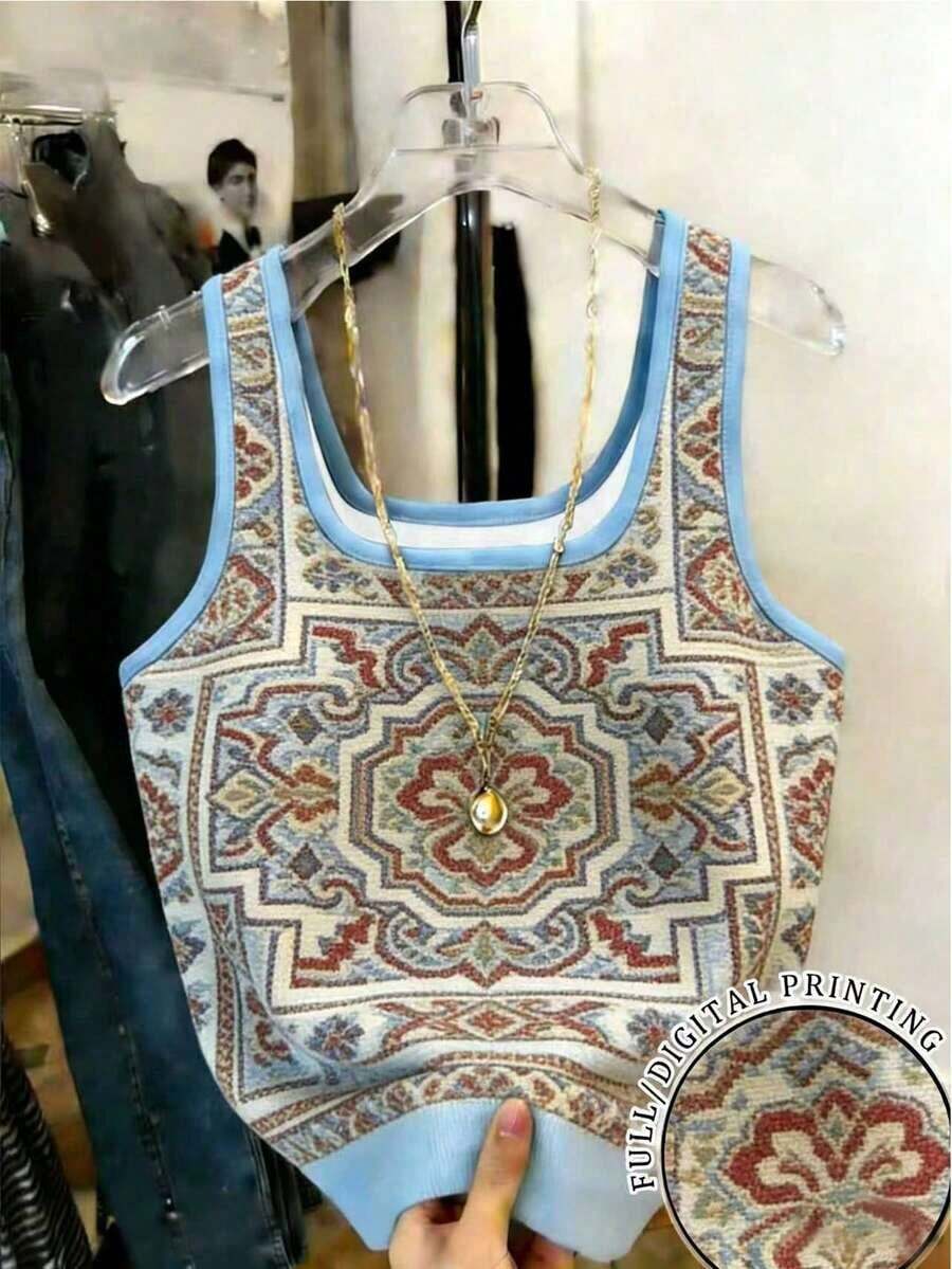 Camiseta de tirantes ajustada con cuello cuadrado y rayas para mujer - Multicolor 2 - Ver 1